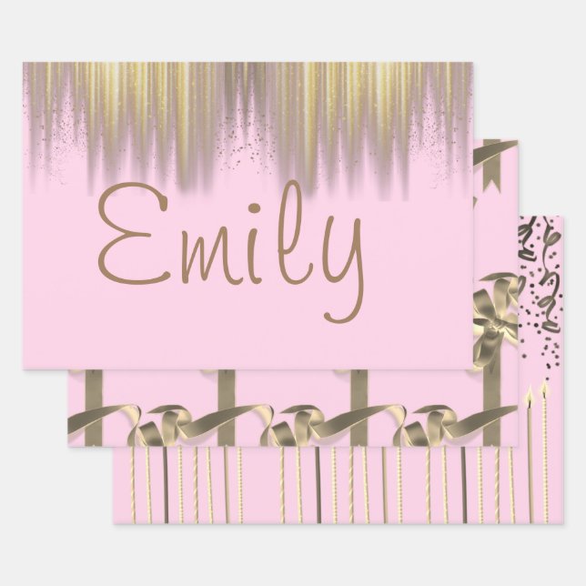 Feuille De Papier Cadeau Anniversaire rose personnalisé (Lot)