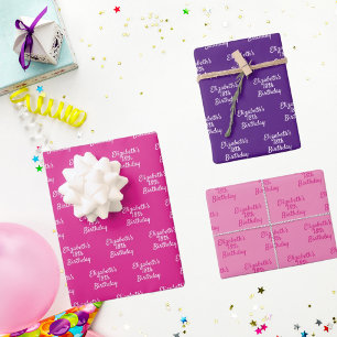 Feuille De Papier Cadeau Anniversaire rose violet nom fille