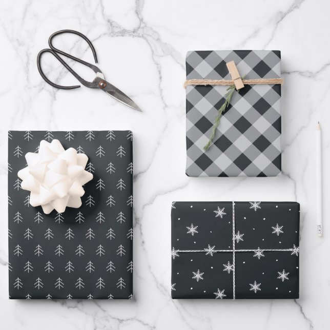 Feuille De Papier Cadeau Anthracite | Coordination du Motif des vacances (Recto)