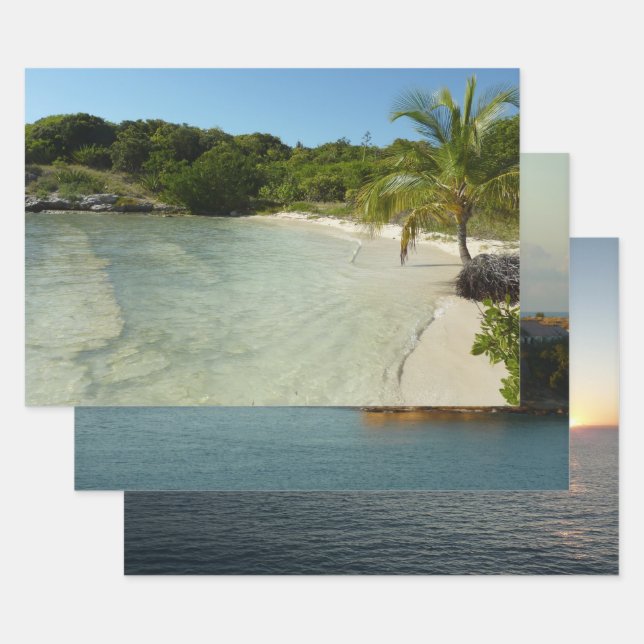 Feuille De Papier Cadeau Antiguan Beach Beautiful Tropical Landscape (Lot)