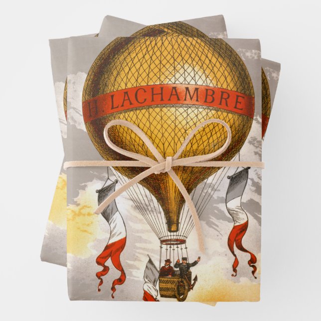 Feuille De Papier Cadeau Antique Balloon labeled "H. Lachambre", 1880 (En situation)