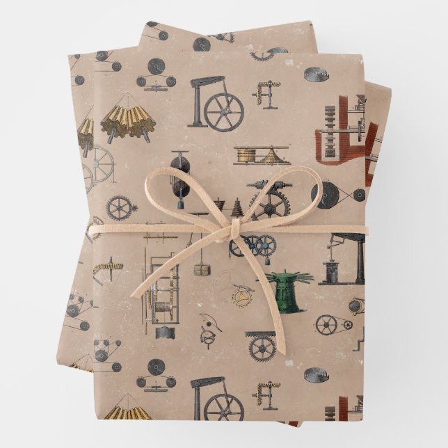 Feuille De Papier Cadeau Antique Ingénierie Mécanique Motif scientifique (En situation)