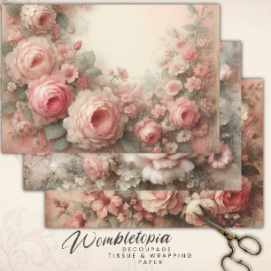 Feuille De Papier Cadeau Antique Pastel Rose Bouquets Découpage