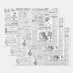 Feuille De Papier Cadeau Antique Vintage Noir Blanc Français Annonces Ephem