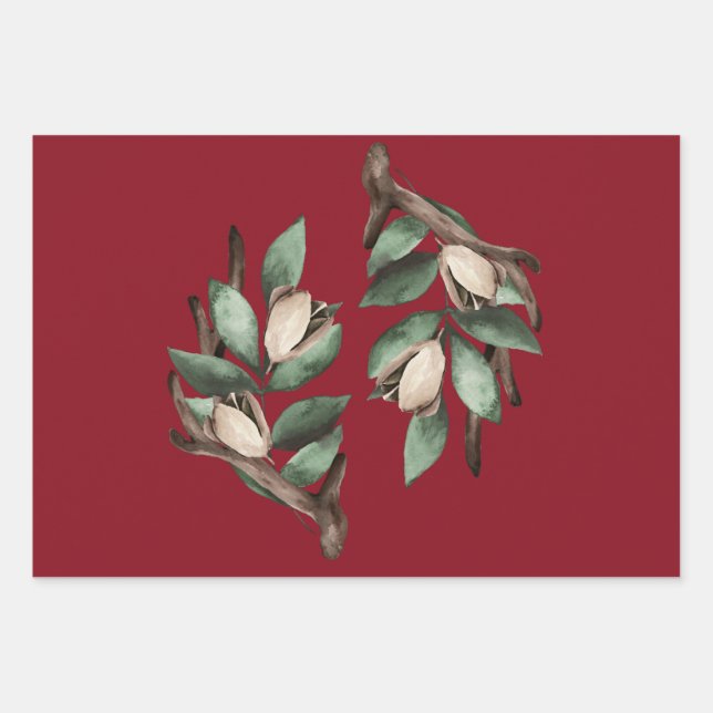 Feuille De Papier Cadeau Antler avec branche verte (Devant)