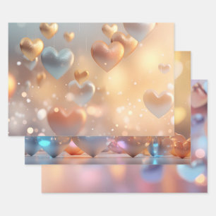 Feuille De Papier Cadeau Apparence "Métallisée" Or, Argent et Or Rose
