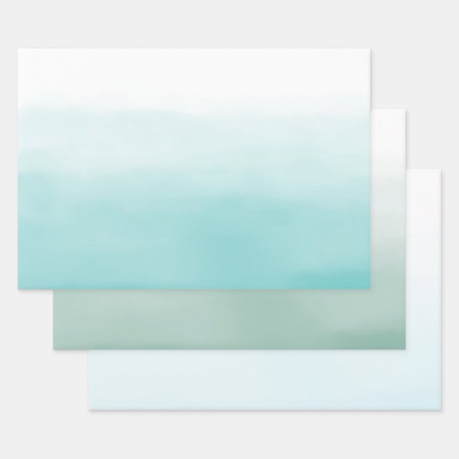 Feuille De Papier Cadeau Aqua Aquarelle Ombre (Lot)
