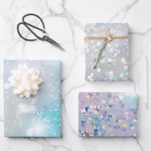 Feuille De Papier Cadeau Aqua Blue White Bokeh Anniversaire