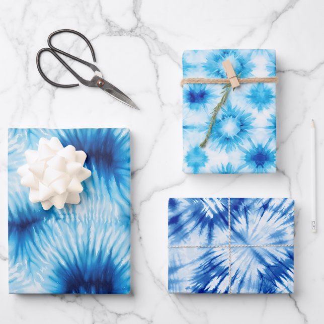 Feuille De Papier Cadeau Aqua Blue White Tie Dye (Recto)