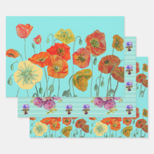 Feuille De Papier Cadeau Aqua Coquelicot Coquelicots Fleur Floral Aquarelle