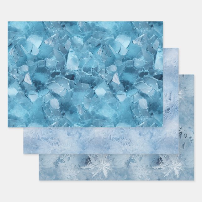 Feuille De Papier Cadeau Aqua d'hiver Blue Ice Snowflakes Noël (Lot)
