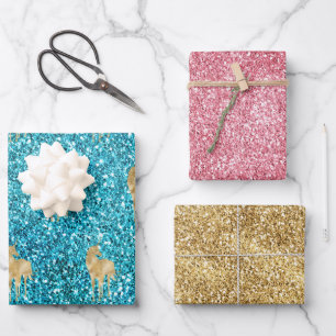 Feuille De Papier Cadeau Aqua Gold rose Parties scintillant Glam Unicorn Ép