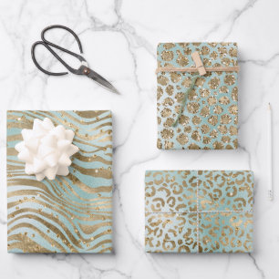 Feuille De Papier Cadeau Aqua Mint Gold Glitz Sparkle Poster de animal