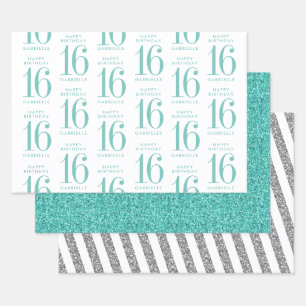 Feuille De Papier Cadeau Aqua Turquoise Parties scintillant Sweet 16 Turquo