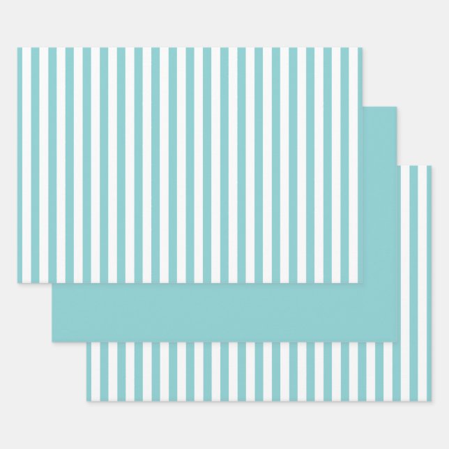 Feuille De Papier Cadeau Aqua White Stripes Motif géométrique (Lot)