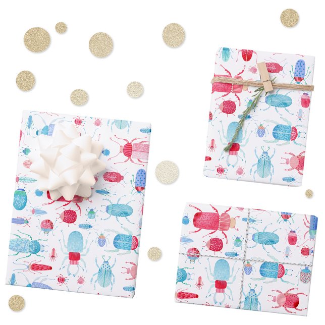 Feuille De Papier Cadeau Aquarelle (Watercolor bugs and beetles pattern gift wrapping paper sheets)
