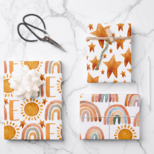Feuille De Papier Cadeau Aquarelle 1er anniversaire Joyeux Boho amusant