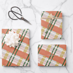 Feuille De Papier Cadeau Aquarelle Abstraite Festive Orange & Motif vert