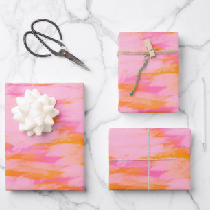 Feuille De Papier Cadeau Aquarelle Abstraite mignonne rose orange moderne