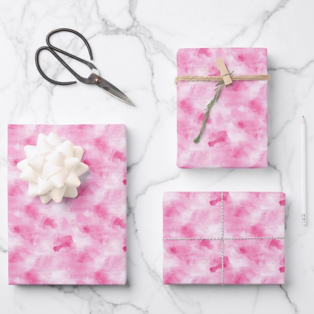 Feuille De Papier Cadeau Aquarelle Abstraite Rose  (Recto)