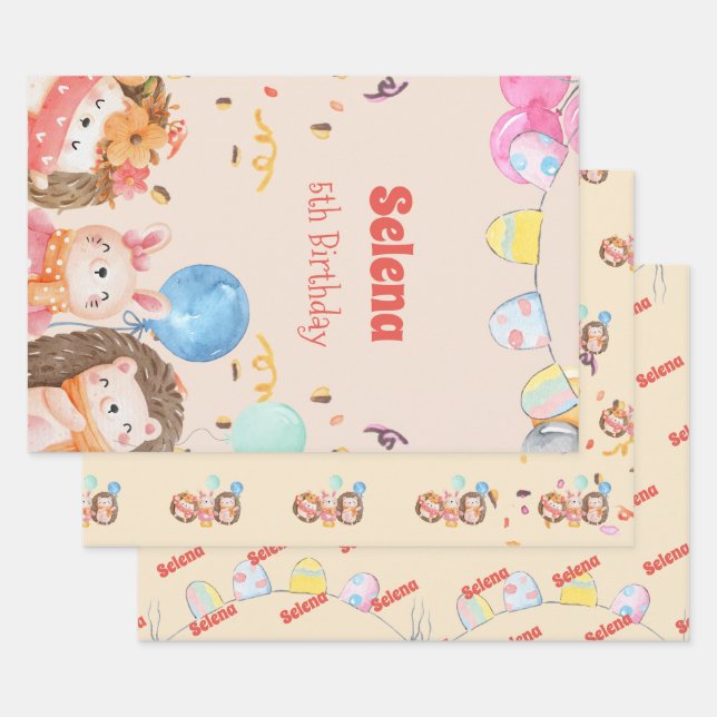Feuille De Papier Cadeau Aquarelle animaux de forêt enfants (Lot)