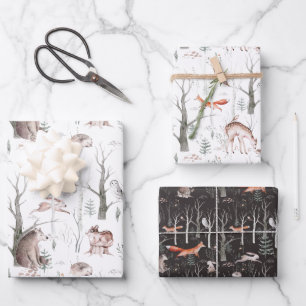 Feuille De Papier Cadeau Aquarelle Animaux forestiers
