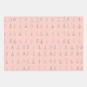 Feuille De Papier Cadeau Aquarelle Arbre de Noël Motif Joyeux Noël