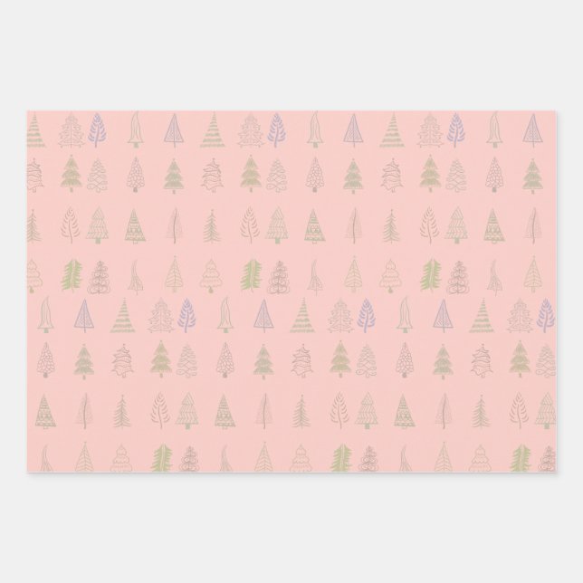 Feuille De Papier Cadeau Aquarelle Arbre de Noël Motif Joyeux Noël (Devant)