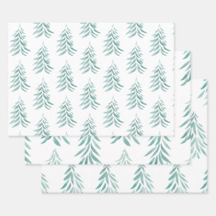 Feuille De Papier Cadeau Aquarelle Arbres À feuillage persistant Brosses