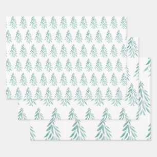 Feuille De Papier Cadeau Aquarelle Arbres À feuillage persistant Brosses 3