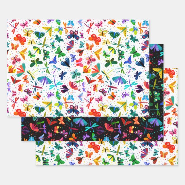 Feuille De Papier Cadeau Aquarelle Arc-en-ciel Papillons Motif pour enfants (Lot)