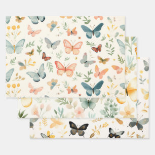 Feuille De Papier Cadeau Aquarelle Baby shower papillon floral