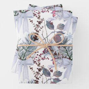 Feuille De Papier Cadeau Aquarelle Berries de Noël et branches de pins