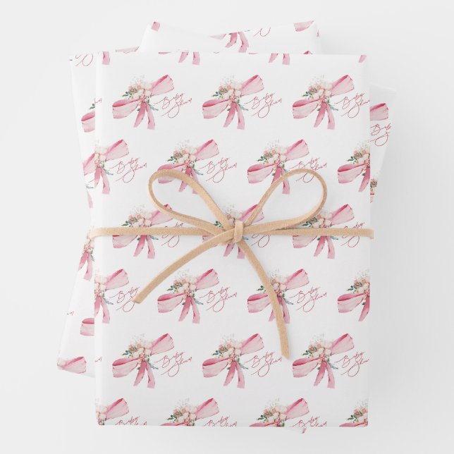 Feuille De Papier Cadeau Aquarelle bleu rose Baby shower (En situation)