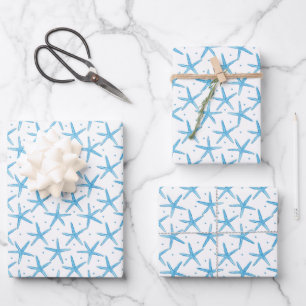 Feuille De Papier Cadeau Aquarelle Blue Sea Stars Motif