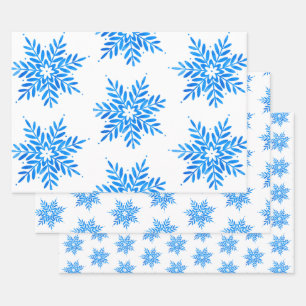 Feuille De Papier Cadeau Aquarelle Blue Snowflake Motif