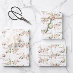 Feuille De Papier Cadeau Aquarelle Blush rose eucalyptus or parties scintil