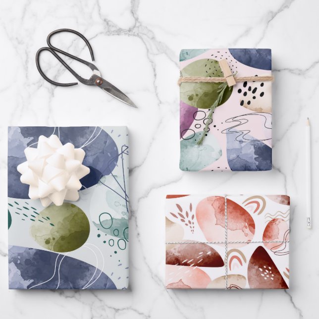 Feuille De Papier Cadeau Aquarelle Boho Abstraite (Recto)