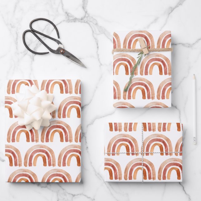 Feuille De Papier Cadeau Aquarelle Boho arc-en-ciel (Recto)