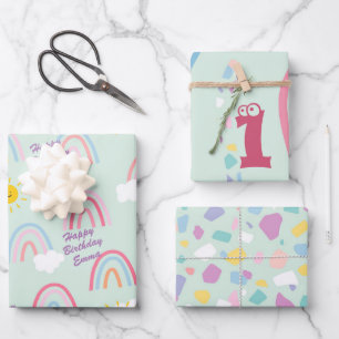 Feuille De Papier Cadeau Aquarelle Boho arc-en-ciel et soleil