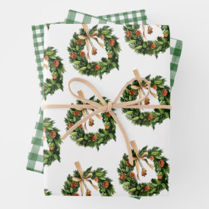 Feuille De Papier Cadeau Aquarelle Boho Orange Slice Wreath Noël