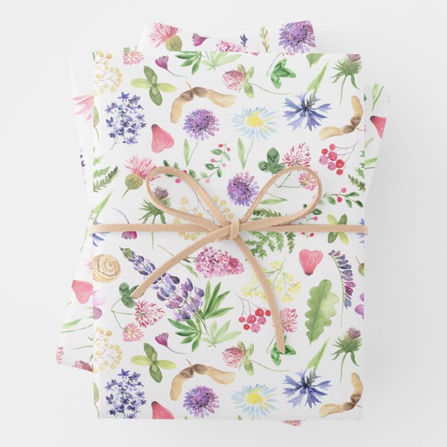 Feuille De Papier Cadeau Aquarelle botanique Cadeau Fleur sauvage (En situation)