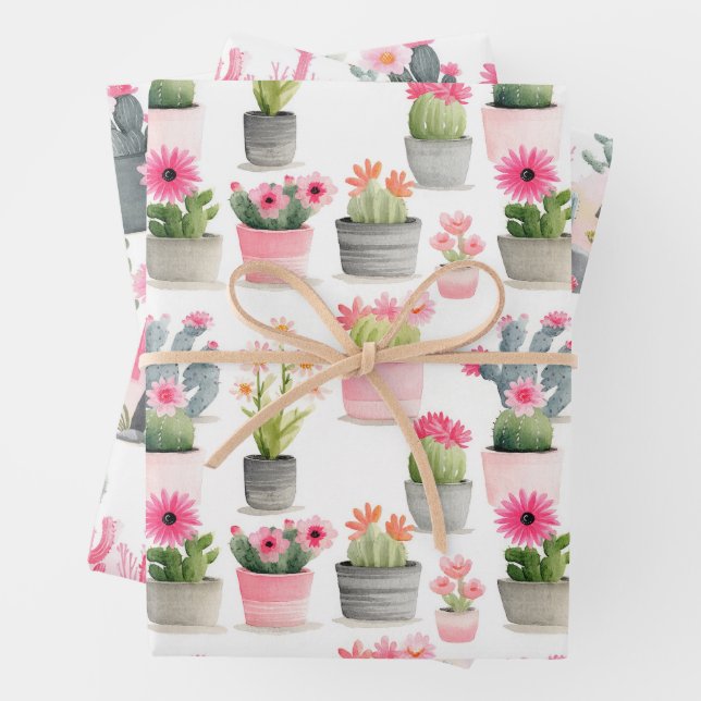 Feuille De Papier Cadeau Aquarelle Cactus Succulent Motif Western Chic (En situation)