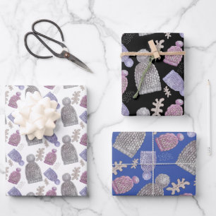 Feuille De Papier Cadeau Aquarelle Casquette Knit en laine peinte à la main