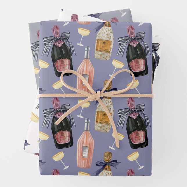 Feuille De Papier Cadeau Aquarelle Champagne français (En situation)