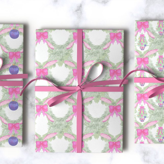 Feuille De Papier Cadeau Aquarelle Chaud rose Bot Ginger Jar Noël (Créateur téléchargé)