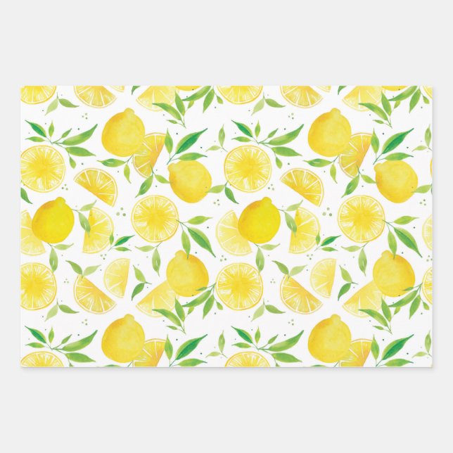 Feuille De Papier Cadeau Aquarelle Citron Douche d'été (Devant)