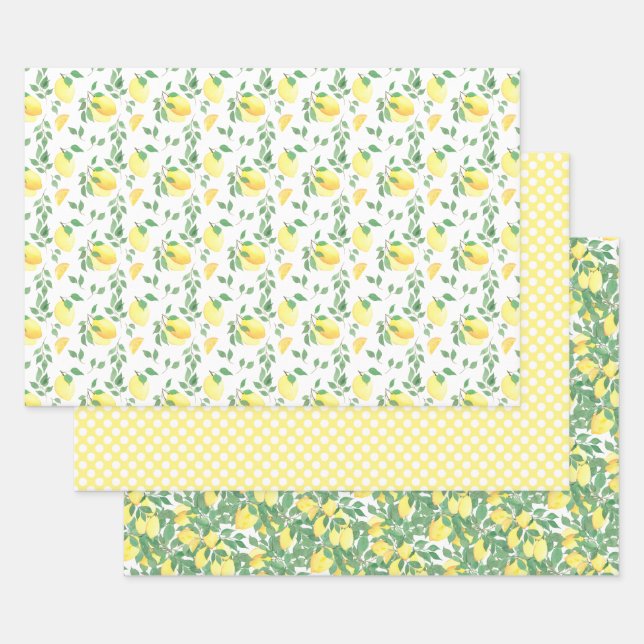 Feuille De Papier Cadeau Aquarelle Citrus citron (Lot)