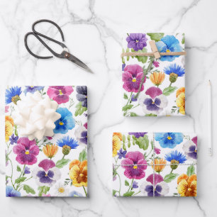 Feuille De Papier Cadeau Aquarelle colorée Fleurs de Jardin