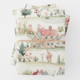 Feuille De Papier Cadeau Aquarelle Cottagecore Motif
